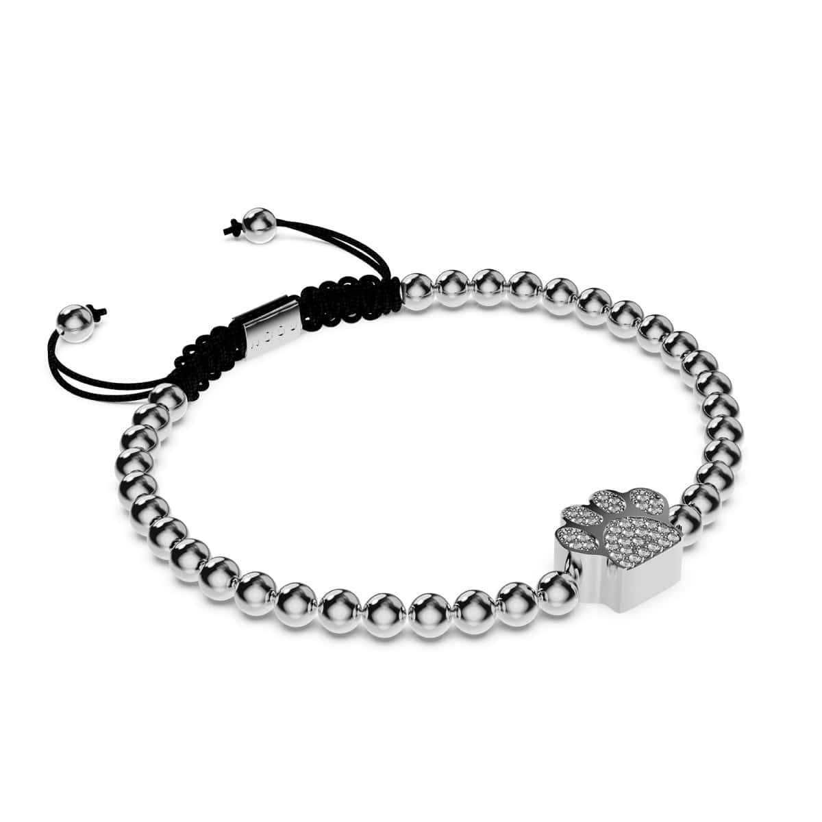 patte | Argent | Noir | Impression de chiot en cristal | Bracelet Charmballa en macramé