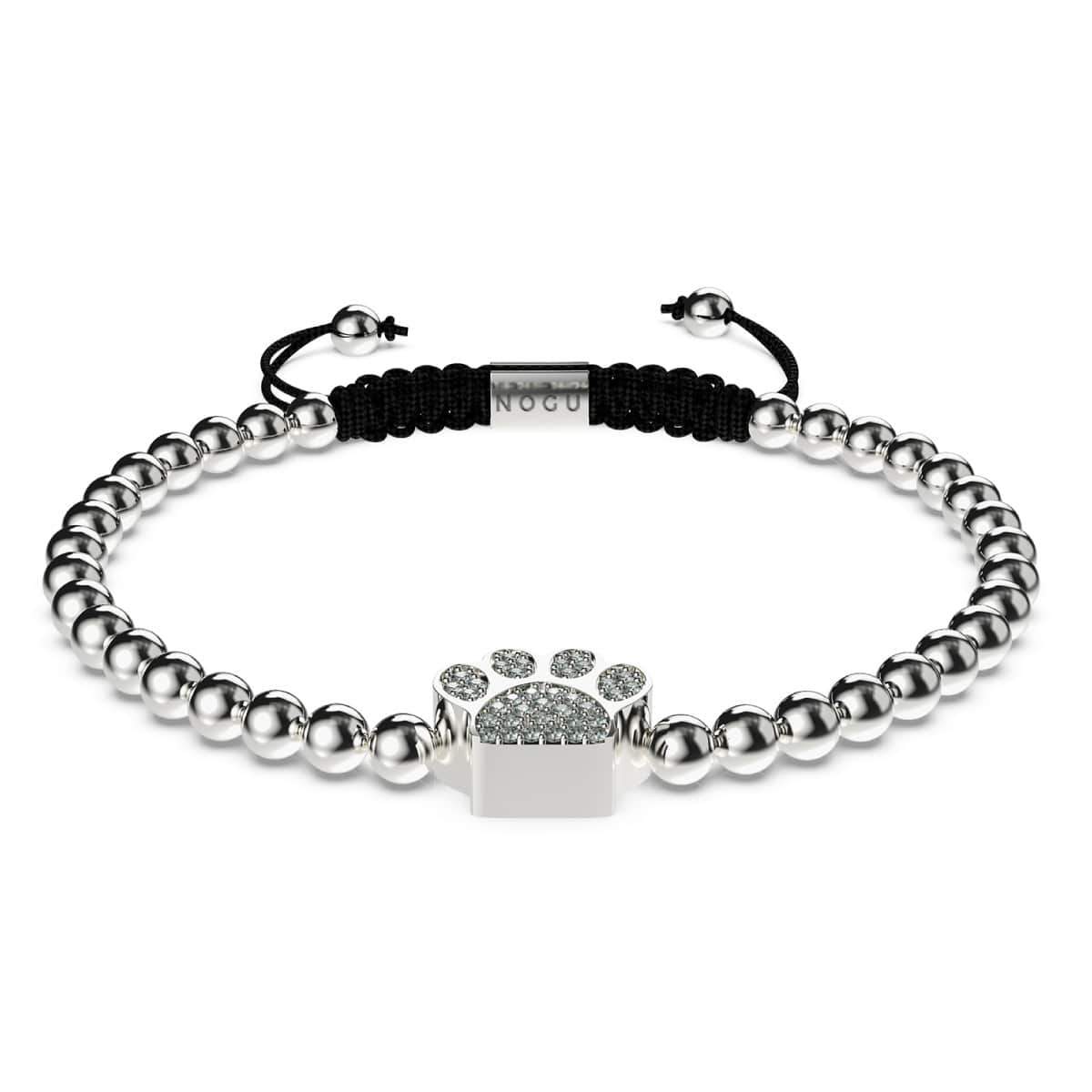 patte | Argent | Noir | Impression de chiot en cristal | Bracelet Charmballa en macramé