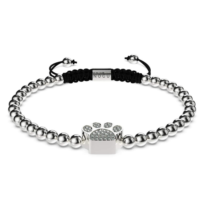 patte | Argent | Noir | Impression de chiot en cristal | Bracelet Charmballa en macramé