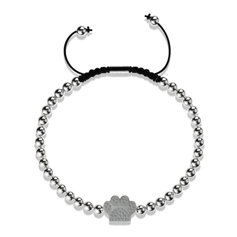patte | Argent | Noir | Impression de chiot en cristal | Bracelet Charmballa en macramé