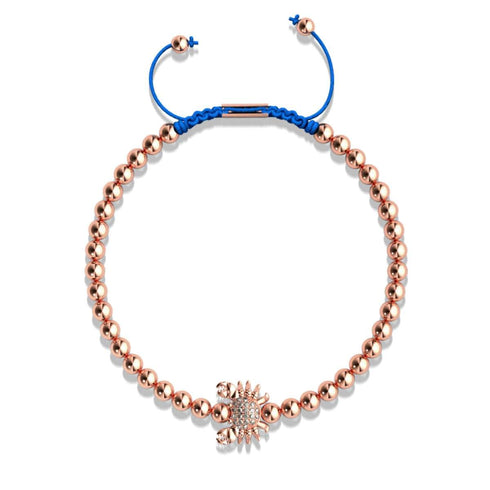 Crabe de mer de cristal | Or rose 18 carats | Bleu | Bracelet Charmballa en macramé