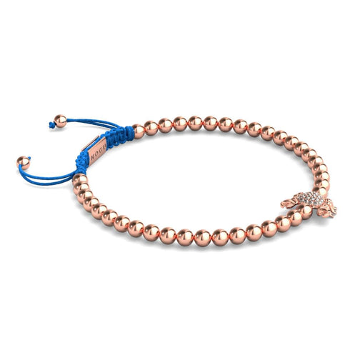 Crabe de mer de cristal | Or rose 18 carats | Bleu | Bracelet Charmballa en macramé