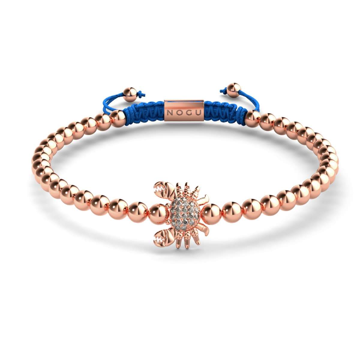 Crabe de mer de cristal | Or rose 18 carats | Bleu | Bracelet Charmballa en macramé