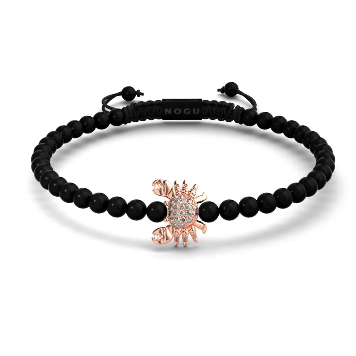 Crabe de mer de cristal | Or rose 18 carats et bronze à canon | Noir | Bracelet Charmballa en macramé