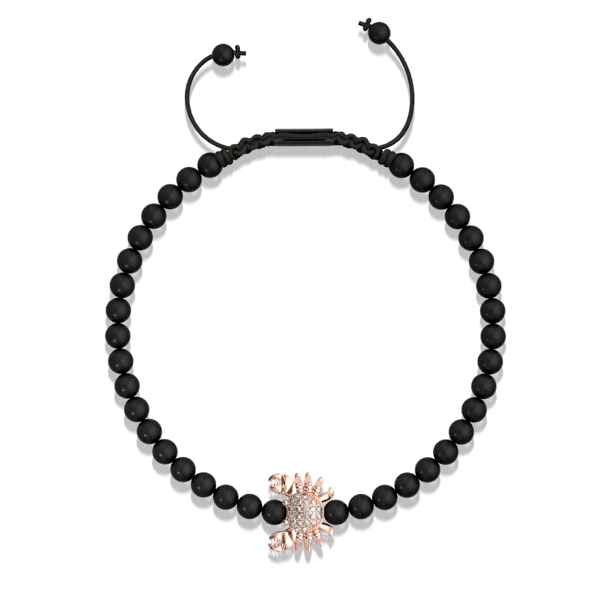 Crabe de mer de cristal | Or rose 18 carats et bronze à canon | Noir | Bracelet Charmballa en macramé