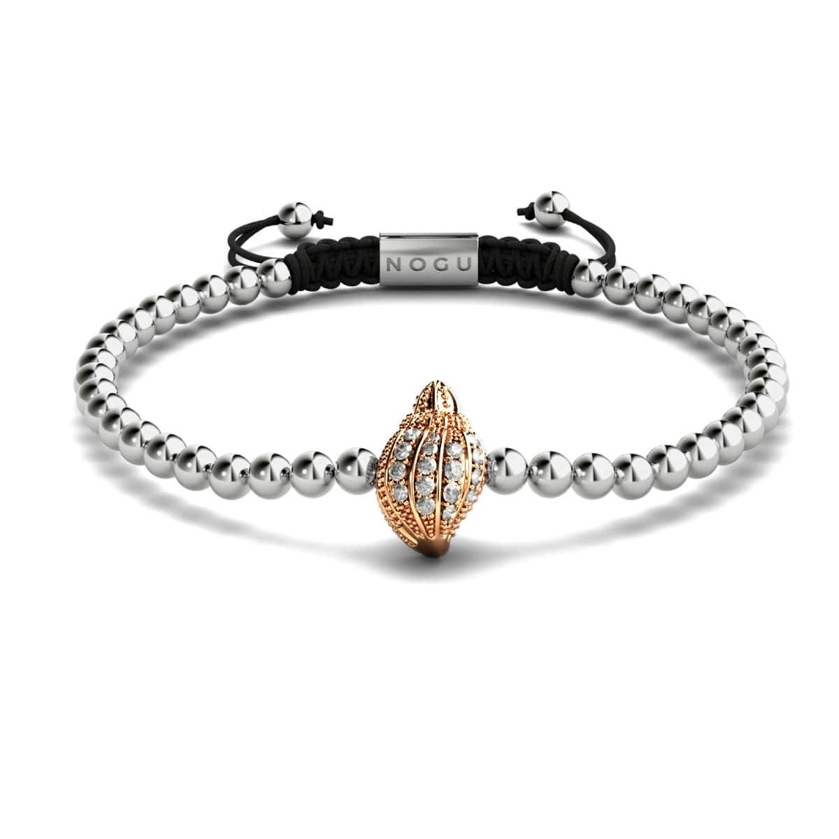 île | Or rose 18 carats et argent | Bracelet Charmballa en macramé avec coquille de conque en cristal