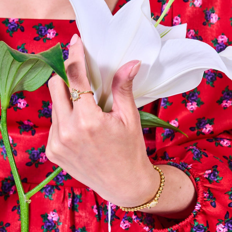 Tortuga | 18k Gold | White | Crystal Sea Turtle | Macrame Charmballa Bracelet