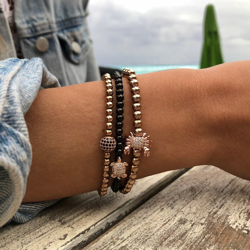 Tortue | Bronze à canon et or rose 18 carats | Bracelet tortue de mer en cristal