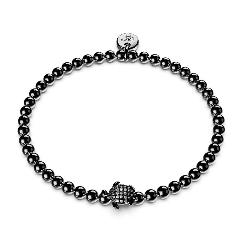 Tortue | Acier Onyx | Bracelet tortue de mer en cristal