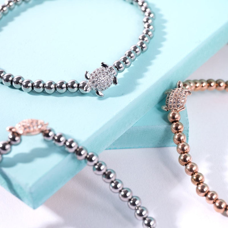 Tortue | Argent et or rose 18 carats | Bracelet tortue de mer en cristal