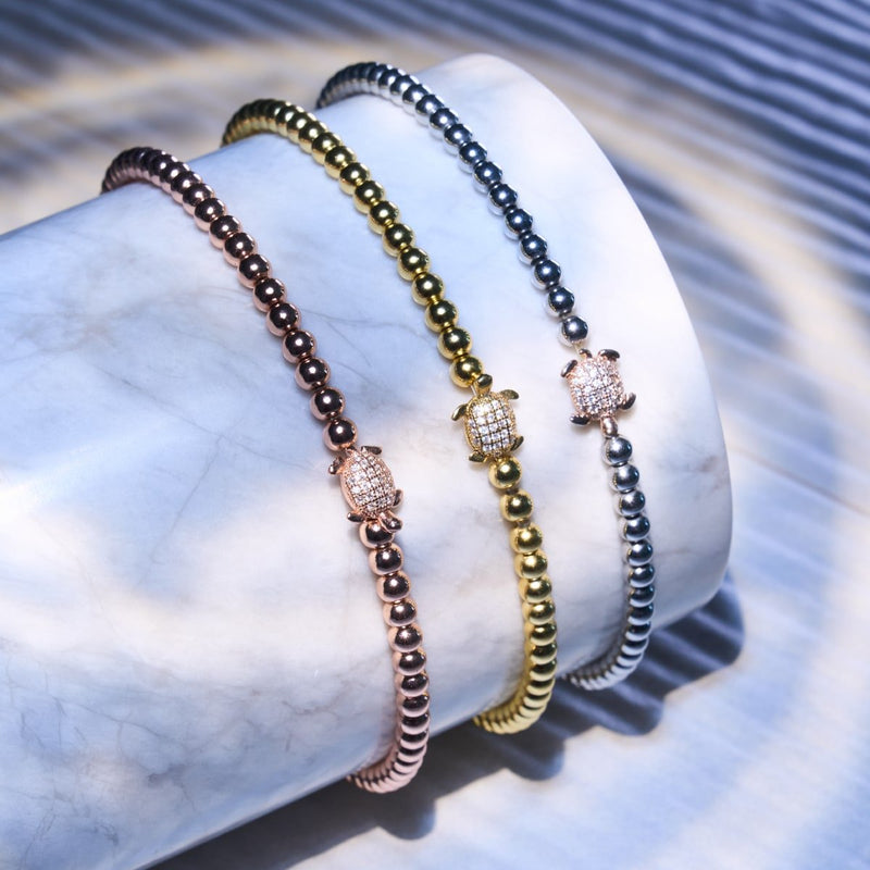 Tortue | Argent et or rose 18 carats | Bracelet tortue de mer en cristal