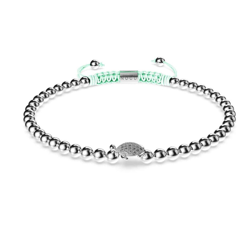 Tortuga | Silver | Aqua | Crystal Sea Turtle | Macrame Charmballa Bracelet