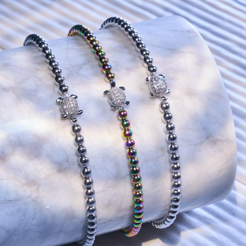 Tortue | Argent | Bracelet tortue de mer en cristal