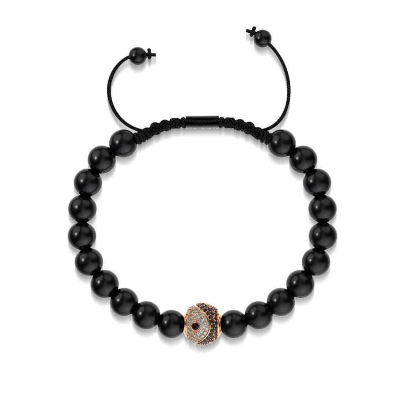 Équilibre | Or rose 18 carats et bronze à canon | Noir | Cristal Yin Yang | Bracelet Charmballa en macramé