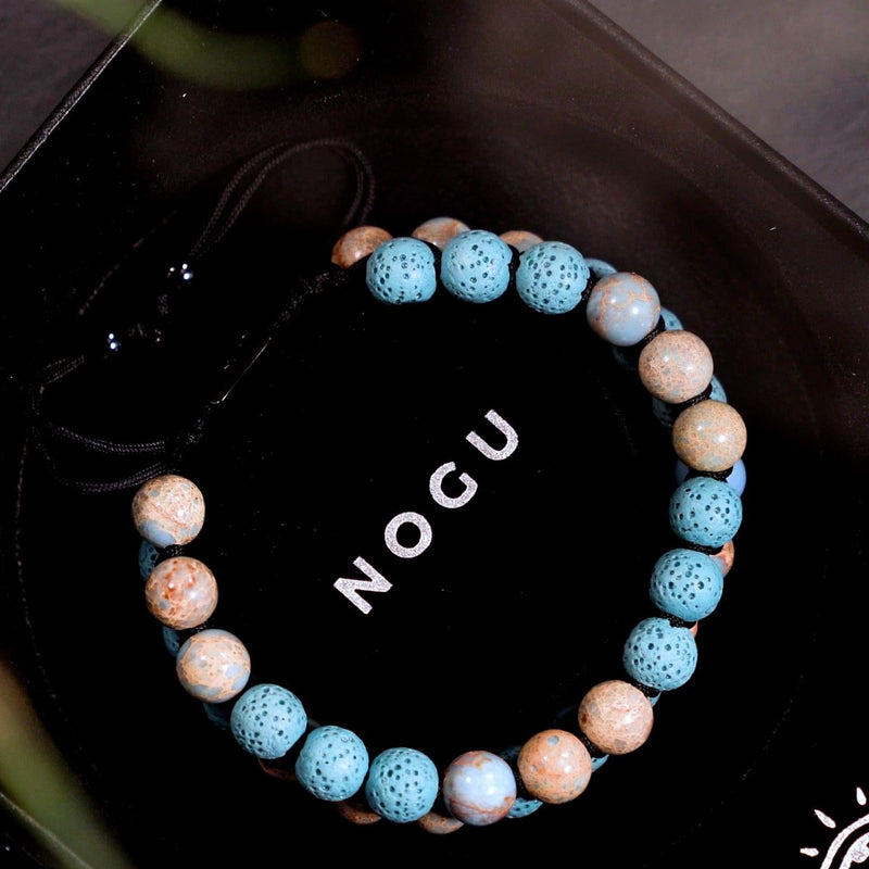 Jaspe bleu océanique | Bronze à canon | Bracelet Diffuseur Pierre de Lave