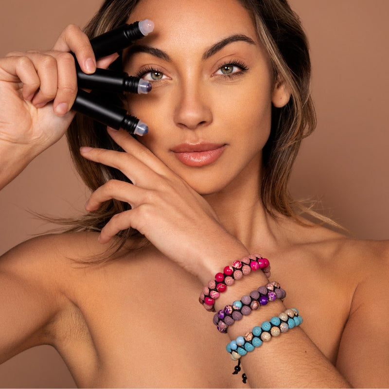 Jaspe bleu océanique | Bronze à canon | Bracelet Diffuseur Pierre de Lave