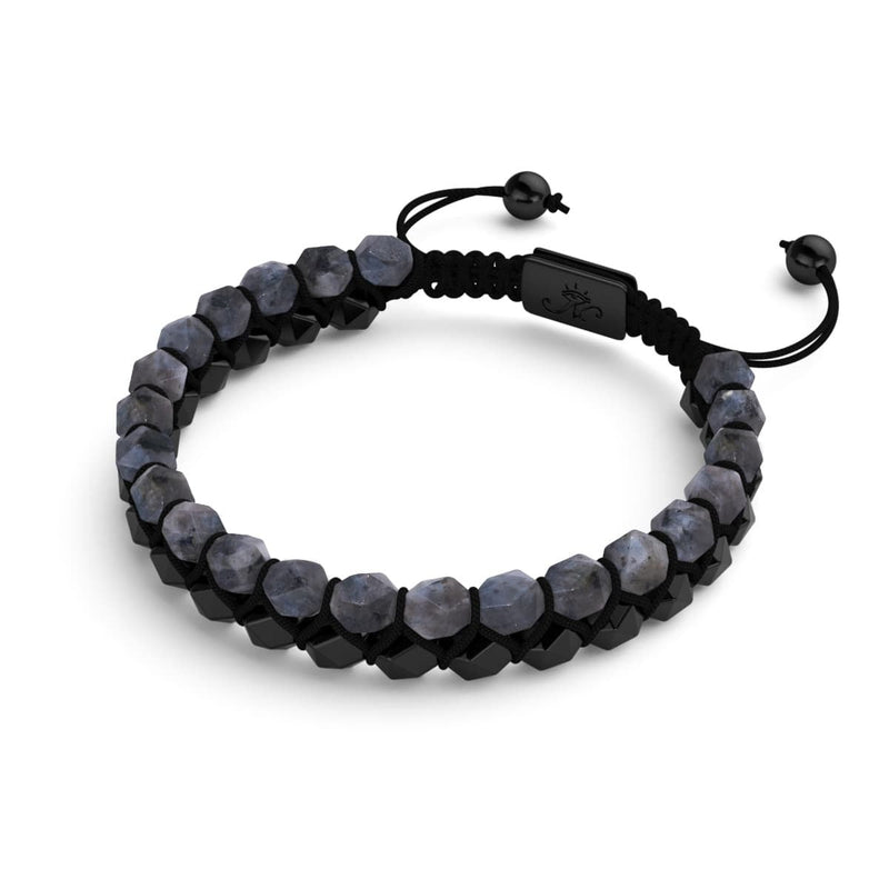 Labradorite & Agate noire | Bronze à canon | Bracelet Double Géom