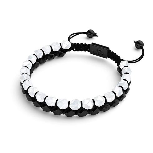 Moonstone & Black Agate | Gunmetal | Double Geom Bracelet