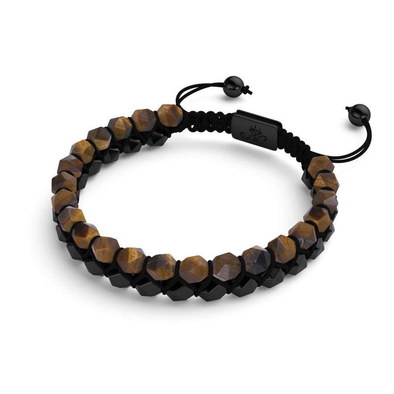Oeil de Tigre & Agate Noire | Bronze à canon | Bracelet Double Géom