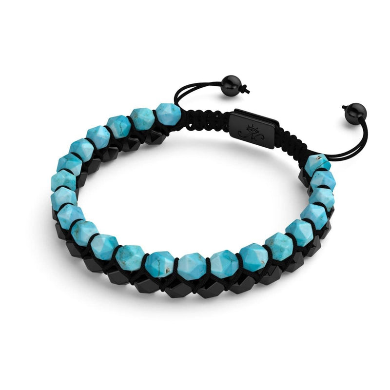 Turquoise & Agate noire | Bronze à canon | Bracelet Double Géom