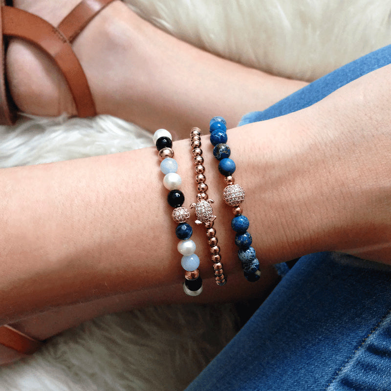 Atlantide | Or rose 18 carats | Bracelet de pierres précieuses de mer en cristal