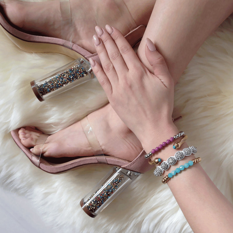 Heureux | Argent | Violet Turquoise | Bracelet d'expression de pierres précieuses