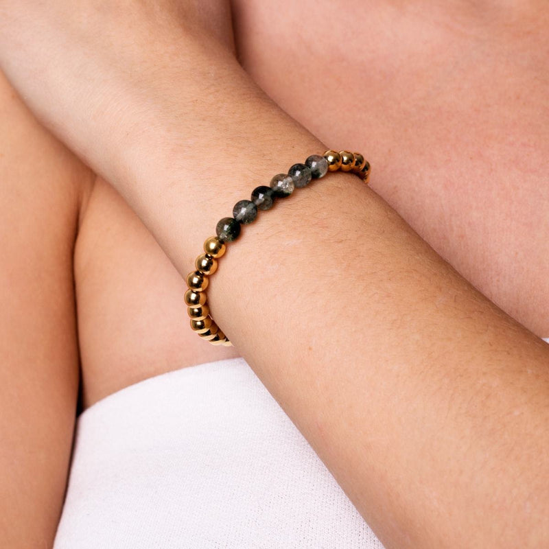 Reconnaissant | Or 18 carats | Agate feuille verte | Bracelet Expression