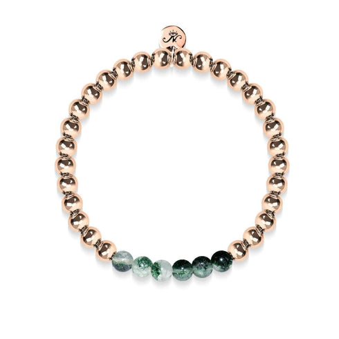 Reconnaissant | Or rose 18 carats | Agate feuille verte | Bracelet d'expression de pierres précieuses