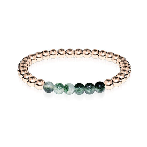 Reconnaissant | Or rose 18 carats | Agate feuille verte | Bracelet d'expression de pierres précieuses