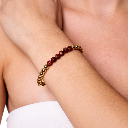 Inspiré | Or 18 carats | Nouvelle Agate Rouge | Bracelet d'expression de pierres précieuses