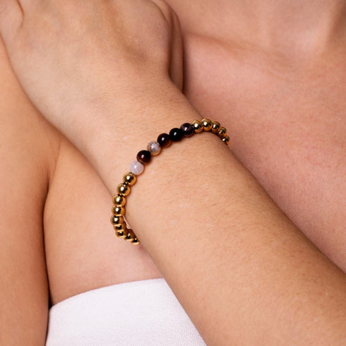 Satisfaction | Or 18 carats | Agate Ligne Grise | Bracelet d'expression de pierres précieuses