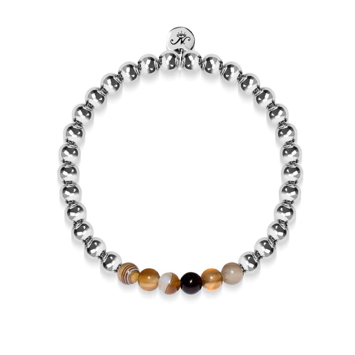 Satisfaction | Argent | Agate Ligne Grise | Bracelet d'expression de pierres précieuses