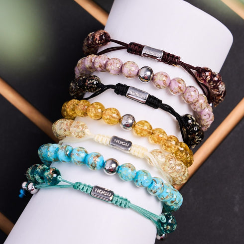 Ambre | Argent | Bracelet macramé verre luciole