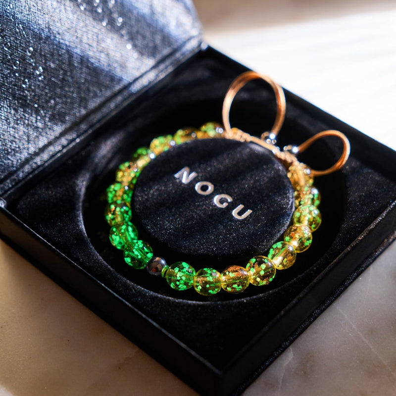 Ambre | Argent | Bracelet macramé verre luciole