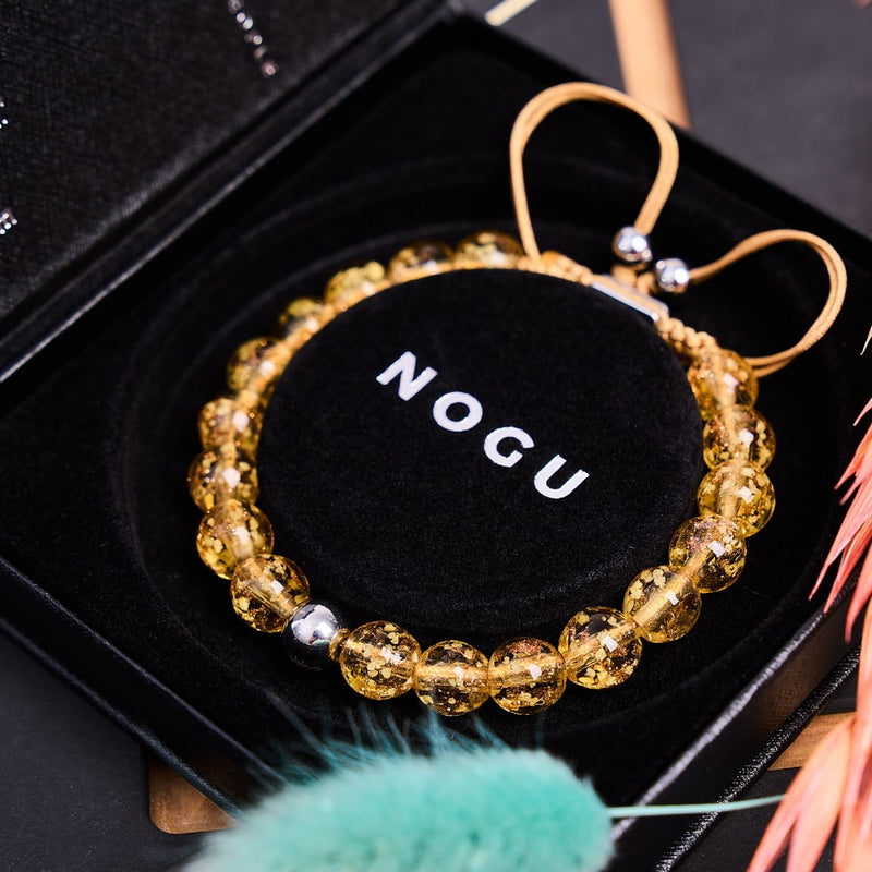 Ambre | Argent | Bracelet macramé verre luciole