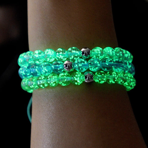 Bleu arctique | Argent | Bracelet macramé verre luciole