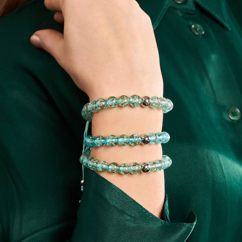 Bleu arctique | Argent | Bracelet macramé verre luciole