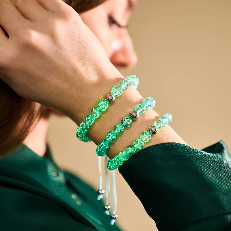 Bleu arctique | Argent | Bracelet macramé verre luciole