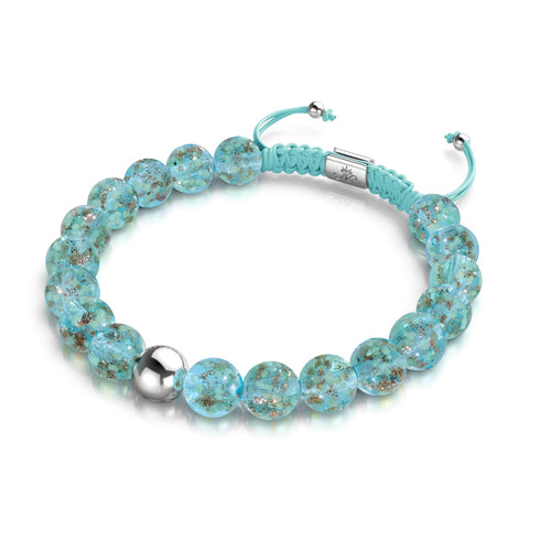 Bleu arctique | Argent | Bracelet macramé verre luciole