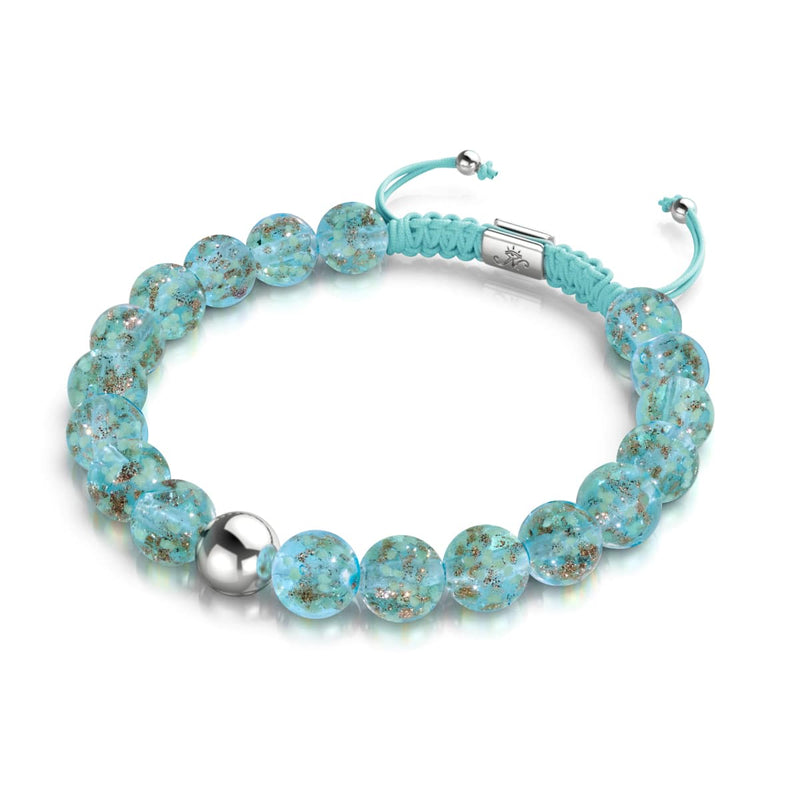Bleu arctique | Argent | Bracelet macramé verre luciole