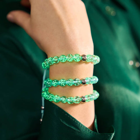 Bleu arctique | Argent | Bracelet macramé verre luciole