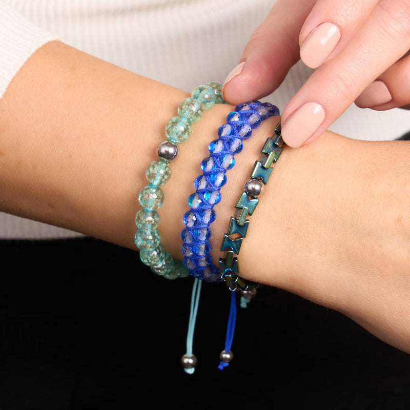 Bleu arctique | Argent | Bracelet macramé verre luciole