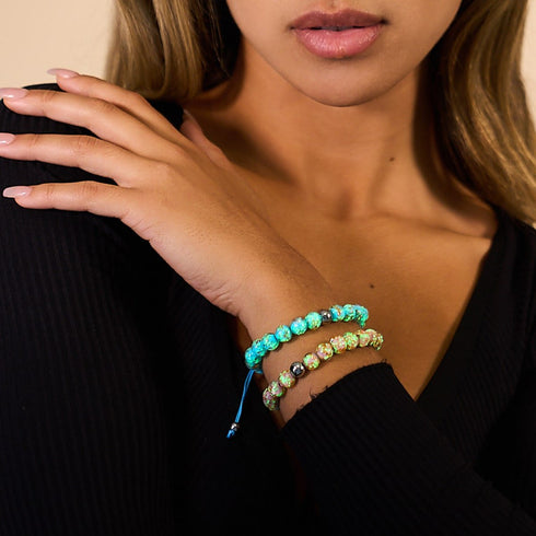 Céruléen | Argent | Bracelet macramé verre luciole