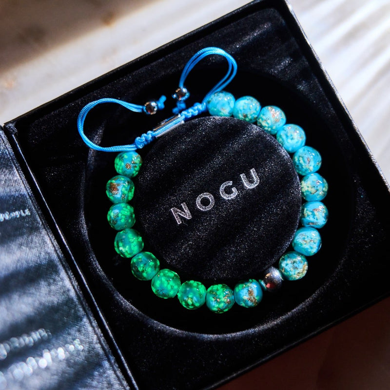 Céruléen | Argent | Bracelet macramé verre luciole