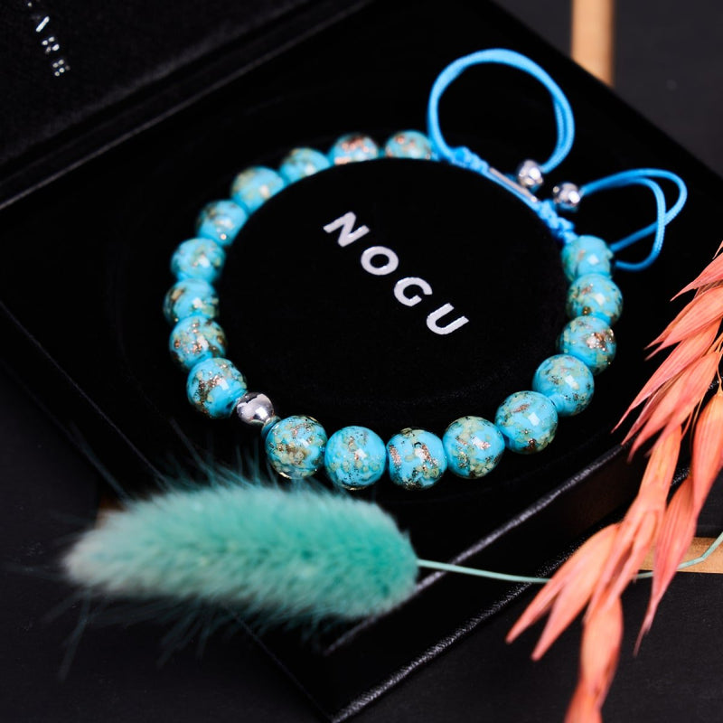 Céruléen | Argent | Bracelet macramé verre luciole