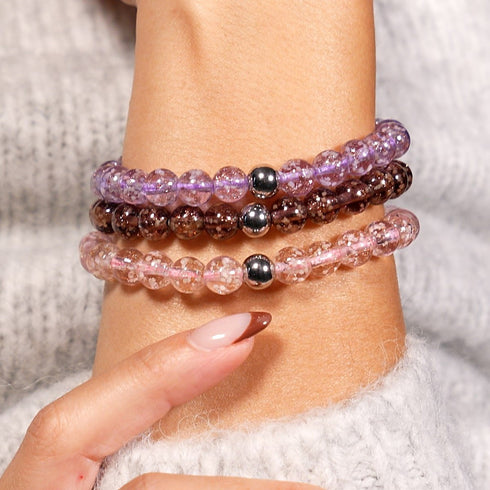 Chocolat | Argent | Bracelet macramé verre luciole