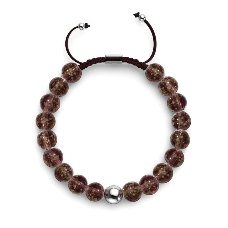 Chocolat | Argent | Bracelet macramé verre luciole