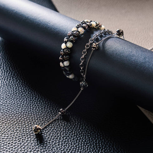 Biscuits et crème | Obsidienne x Ivoire | Bracelet Verre Double Luciole