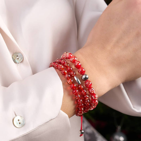 Pourpre | Argent | Bracelet macramé verre luciole