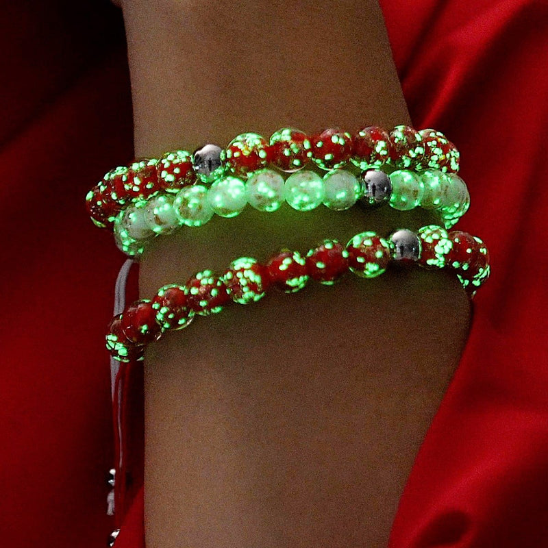 Pourpre | Argent | Bracelet macramé verre luciole